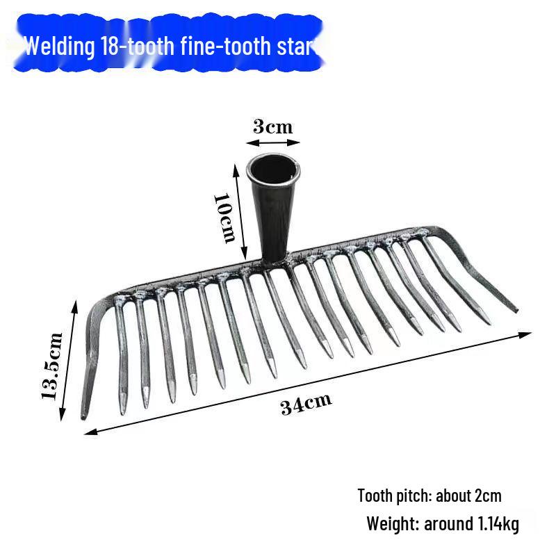Old-Fashioned Fine-Toothed Stone and Clamming Rake Set for Raking Grass, Leaves, and Leveling Soil
