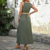 New Fashion Printed Daily Versatile Women'S Summer Loose And Casual Solid Color Cotton And Hemp Long Dress