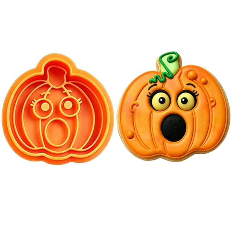 Halloween Pumpkin Face Cookie Cutters Press‑Type Baking Molds Cartoon Expression Stamp Mould for Fondant Pastry DIY Baking Party Decoration