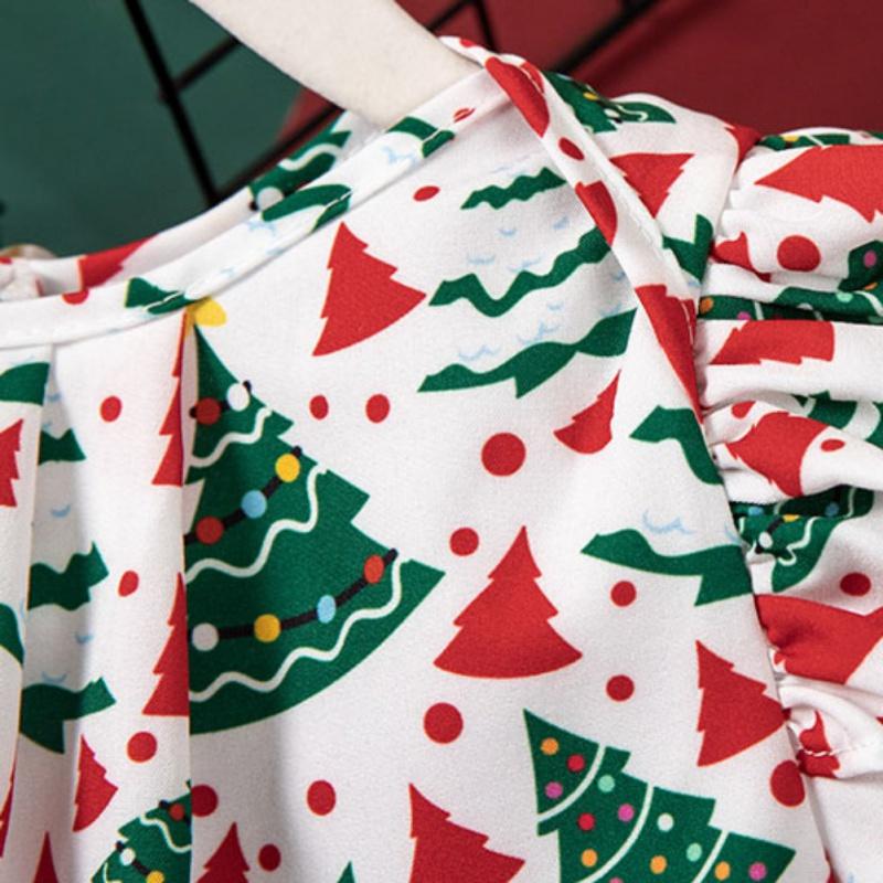 Girls Dress Round Neck Long Sleeved Cute Christmas Themed Kids Dress