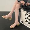 High-heeled Cool Slippers, Wearing Fairy Style Slippers, 2025 New Summer with Skirt, Thin Strap Thick-heeled French Slippers