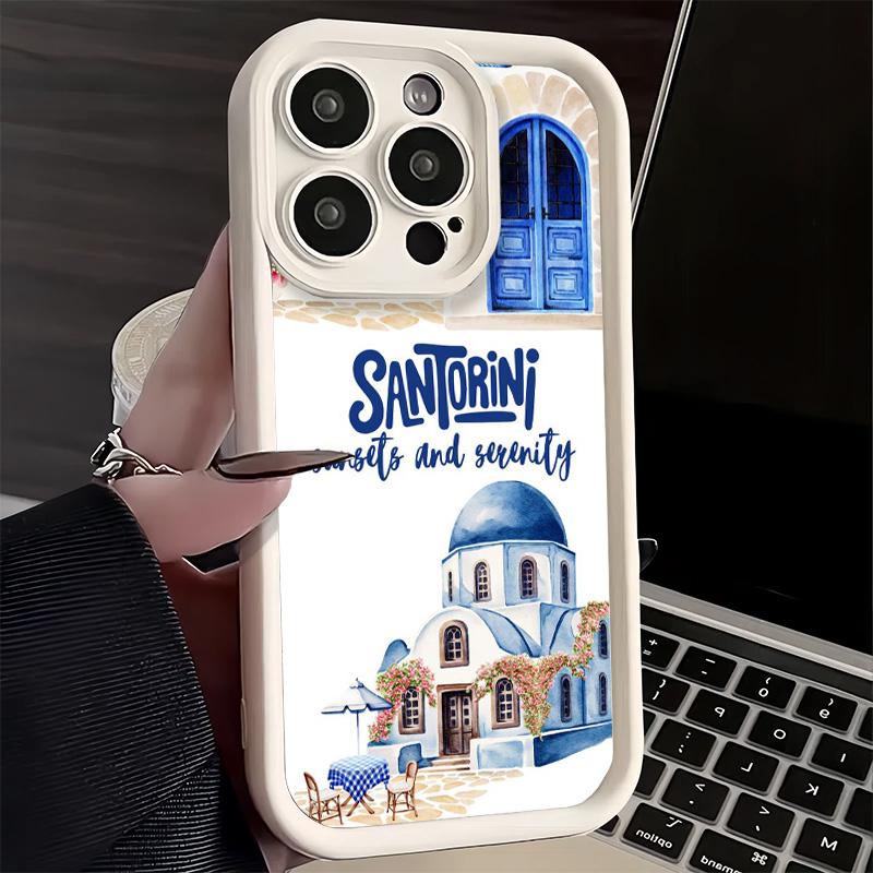 Phone Case for iPhone 17 Air 16E 15 16 Pro Max Santorini Greece Summer Cover 14 Plus 13 12 Mini Soft Shell Silicone Fundas