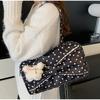 Japanese Cute Polka Dot Shoulder Bag High-quality Bow Square Bag BlackWhite Blocking Handbag Zipper Commute Storage Shopping Bag