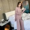 Completo da donna autunno e inverno con collo alto, ampio, pigro e spesso, maglione caldo, completo da due pezzi, pantaloni a gamba larga lavorati a maglia