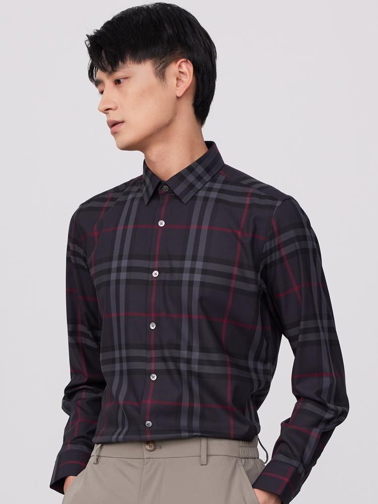 Men's Stylish Checkered Pattern Print Dress Shirt, Casual Breathable Comfy Slight Strech Button Up Long Sleeve Shirt Top For Outdoor Activities