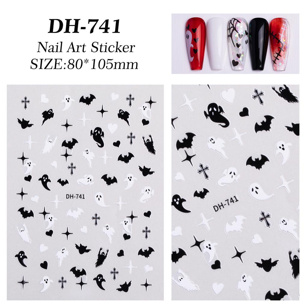 3D Halloween Nail Art Stickers Skull Pumpkin Bat Spider Web Design Nail Decals Punk Goth Style Stickers For Manicure DIY