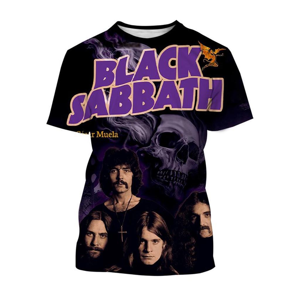 Round Neck 3D Black Sabbath Band Graphic Printed Long Sleeved Men's T-shirts - Soft Medium Stretch Polyester Fabric Summer Relaxed Fit Clothing