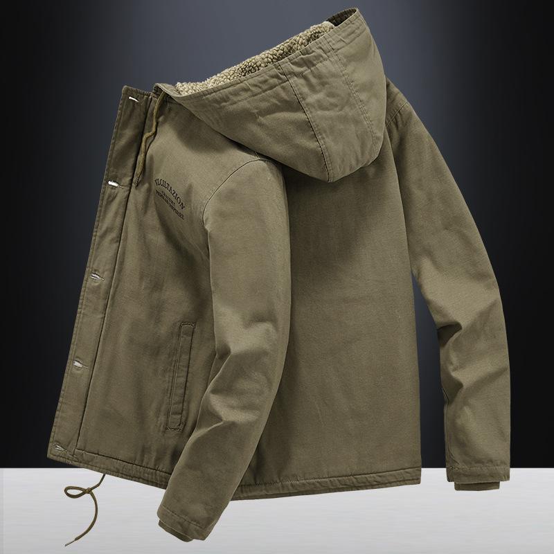 Autumn Men's Hooded Cotton Clothes Casual Simple Trend Fashion Warm Windproof Piled Thickened Jacket Men