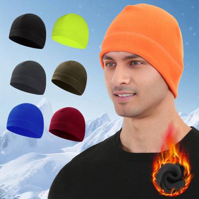 Autumn Winter Fleece Skull Cap Men Women Elastic Thermal Hat Cold Weather Outdoor Cycling