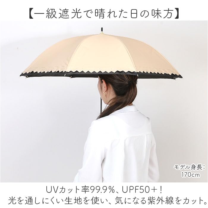 ATTAIN 6710 Long for Sun and Rain Beige, Hand-Opened Umbrella, 50cm,