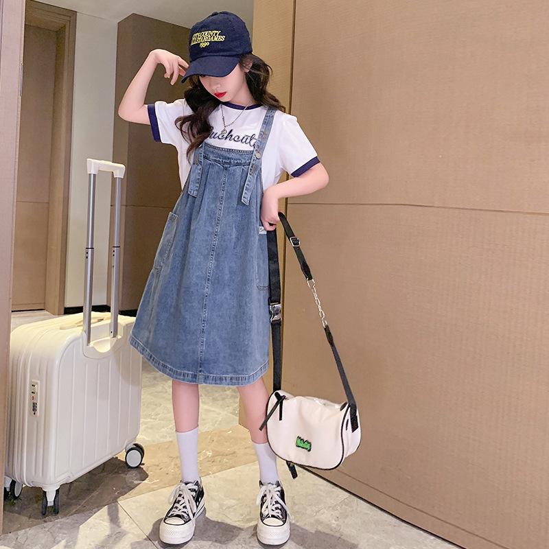 

Летний джинсовый сарафан для девочек - Корейский стиль, Легкий, Модный для детей 140