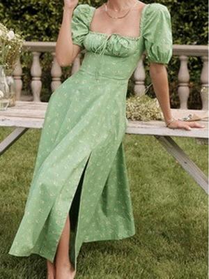 Elegant European & American Floral Slip Dress – French Style Skirt with Split, Ideal for Holidays.