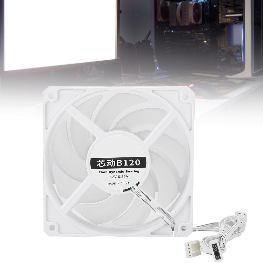 B120 12CM Cooling Fan Silent Cooler 77CFM 2400RPM CPU Radiator for Desktop Computer 12VWhite