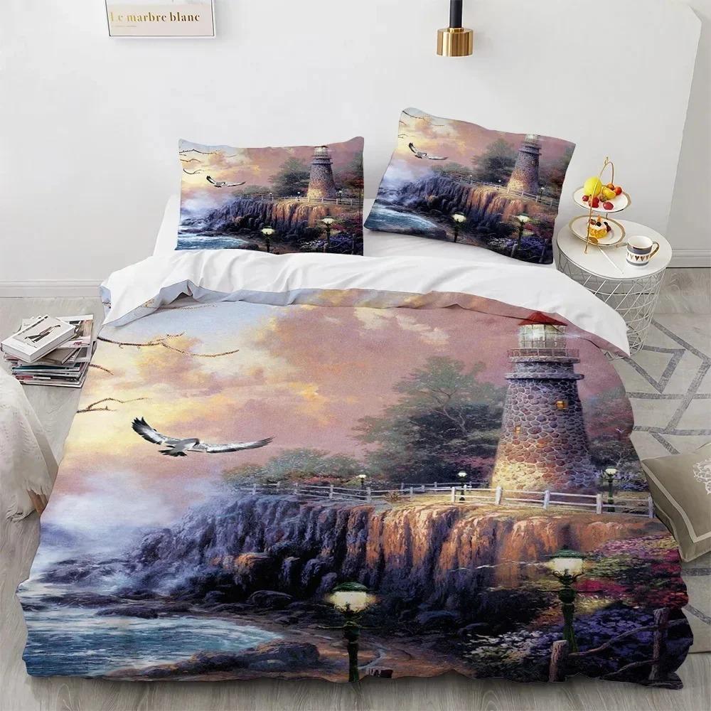 Beautiful Painting Duvet Cover Set King Queen Size Polyester Bedding Set for Kids Boys Girls Comforter Cover House Tree Pattern
