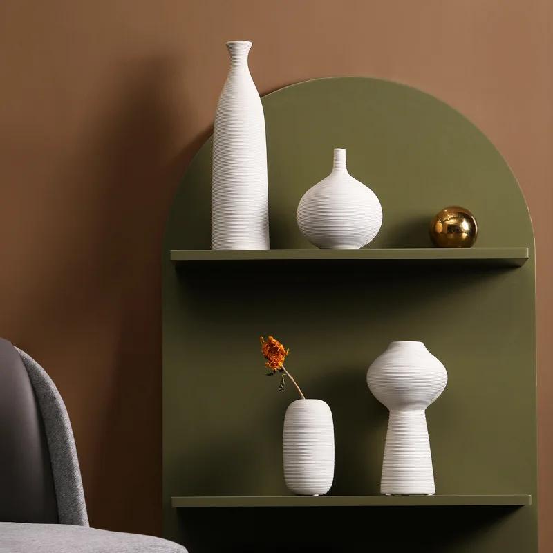 Simple White Vegetative Ceramic Vase Ins Ornaments Living Room Dining Table Home Decoration Mini Dried Flower Soft Decor Gift