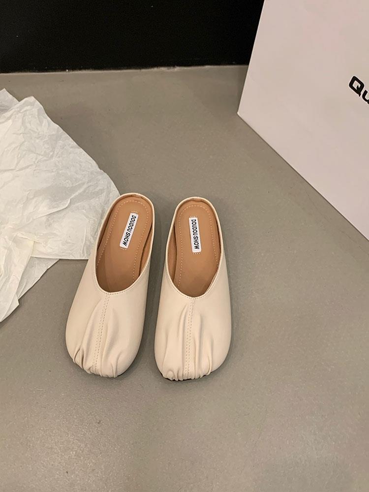 Baotou Half Slippers Women's Wear 2025 New Spring and Summer Flat Bottom Pregnant Women Lazy Grandma Half Tray French Niche Sandals