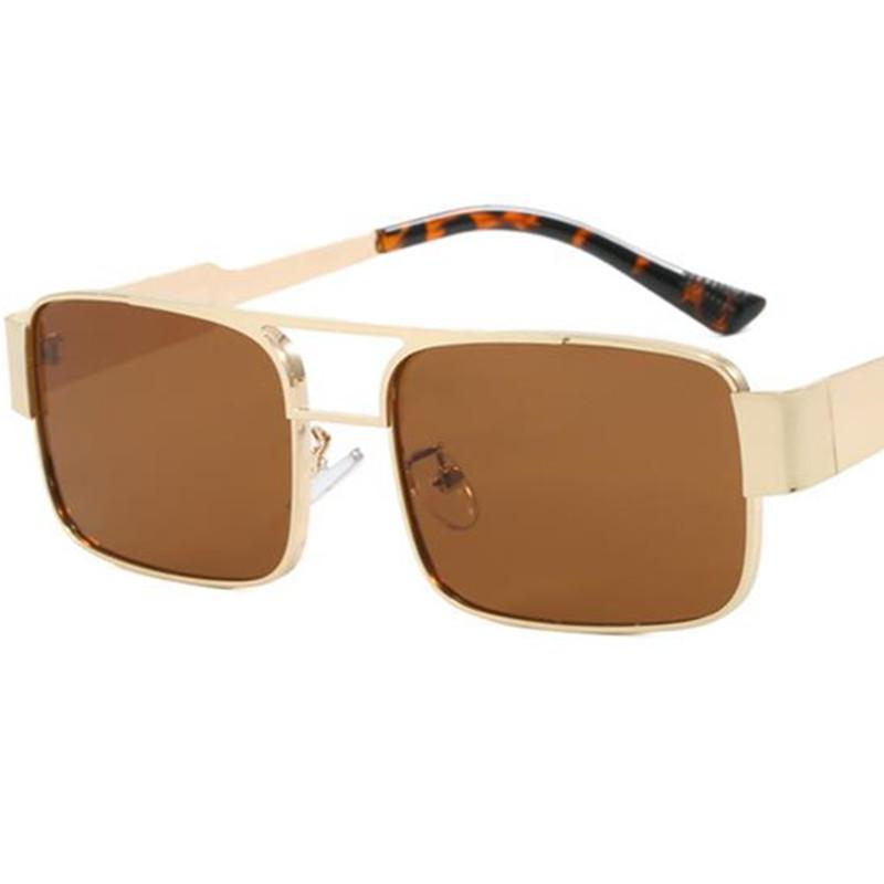 Fashion Sun Glasses Unisex Anti-UV Spectacles Rectangle Google Alloy Frame Eyeglasses Double Beam Sunglasses as picture коричневый