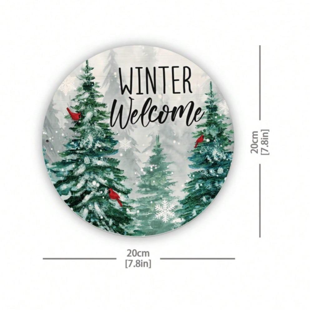 Snowflake Tree Round Metal Tin Sign Wall Art Home Bar Garden Decor Holiday Gift