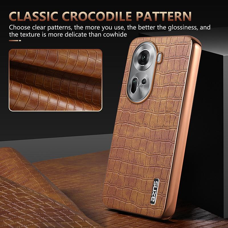 For Oppo Reno11 5G (Global) Case PU+TPU Phone Cover Electroplating Crocodile Texture