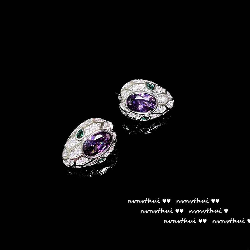 Original Women Sparkling Amethyst Snake Head Wedding Jewelry Sets White Gold Plated Banquet Ring/Earring/Necklace/Bracelet Chain