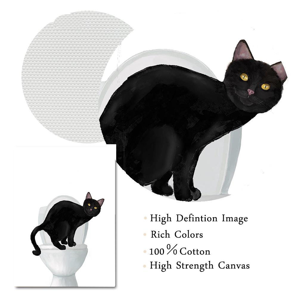 Cute Peekaboo Black Cat Portrait Canvas Painting Print Animal Poster Cat On Toilet Wall Art Picture for Bathroom Home Decoration