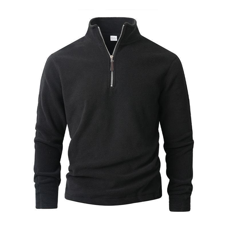 Men's Jacket Rocker Fleece Thickened Half Zip Solid Color Standing Collar Sweatshirt Outdoor Moisture Wicking Comfortable Skin-friendly Tops