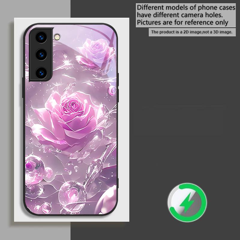 Ice crystal-colored roses For Samsung Galaxy S26 Ultra S20 FE S21 S22+ S23 Plus S24 Ultra 25 Edge For Magsafe Glass Phone Casee