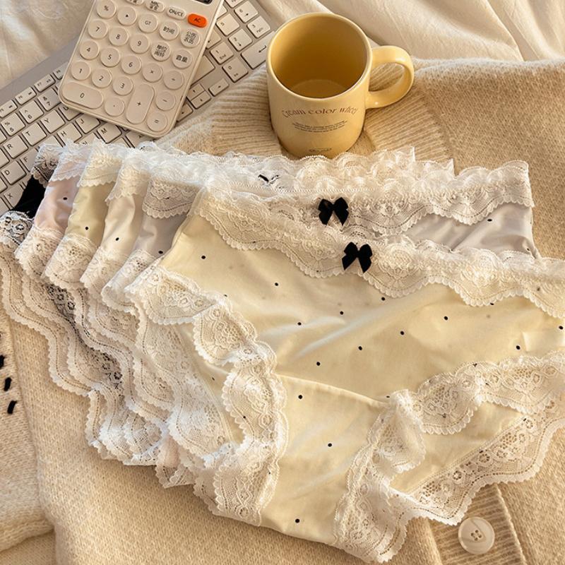Lace Ice Silk Underwear Panties for Girls Women Pure Cotton Crotch Bowknot Ladies Briefs