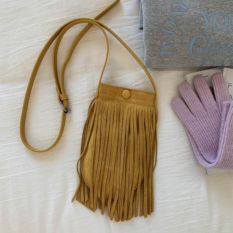 Niche Retro Fringed Mobile Phone Bag Women's 2025 New Suede Fashion Going Out Messenger Bag Casual Shoulder Bag
