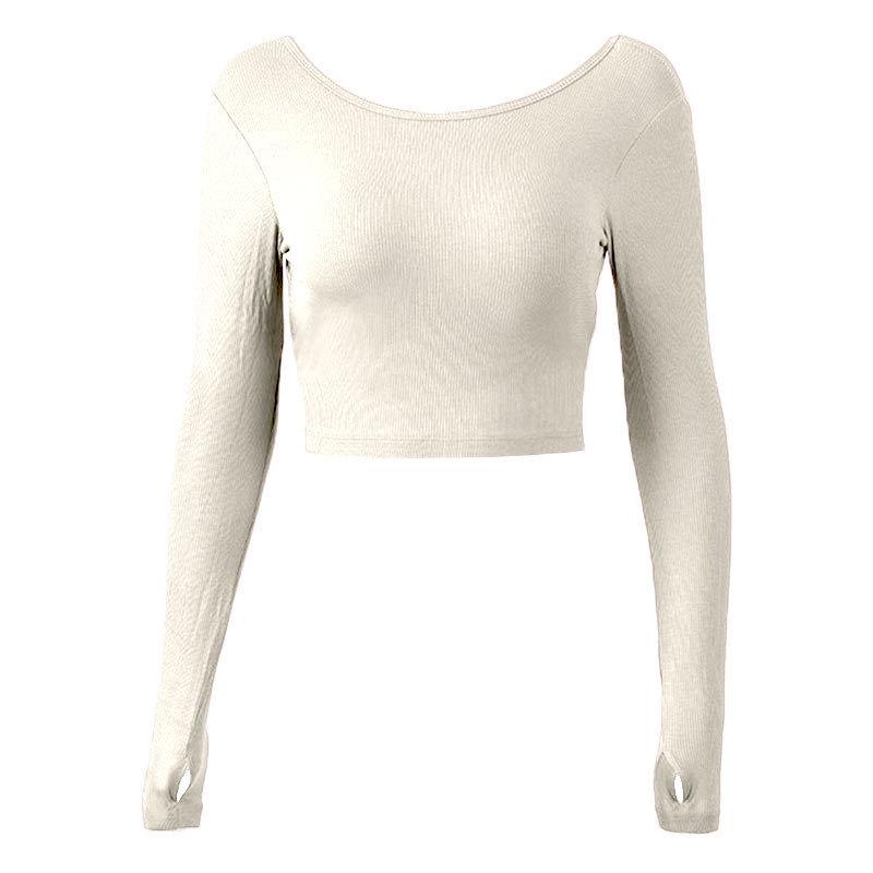 

Women s Long Sleeve Yoga Top with Chest Pads & Twisted Back + Slim Fit Yoga Pants 8 брудно-білий