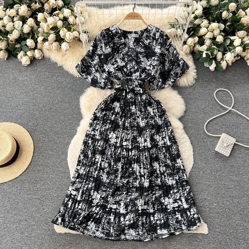 

Summer New Arrival Cinched Tie Slim-Fit Elegance Dress Black One size