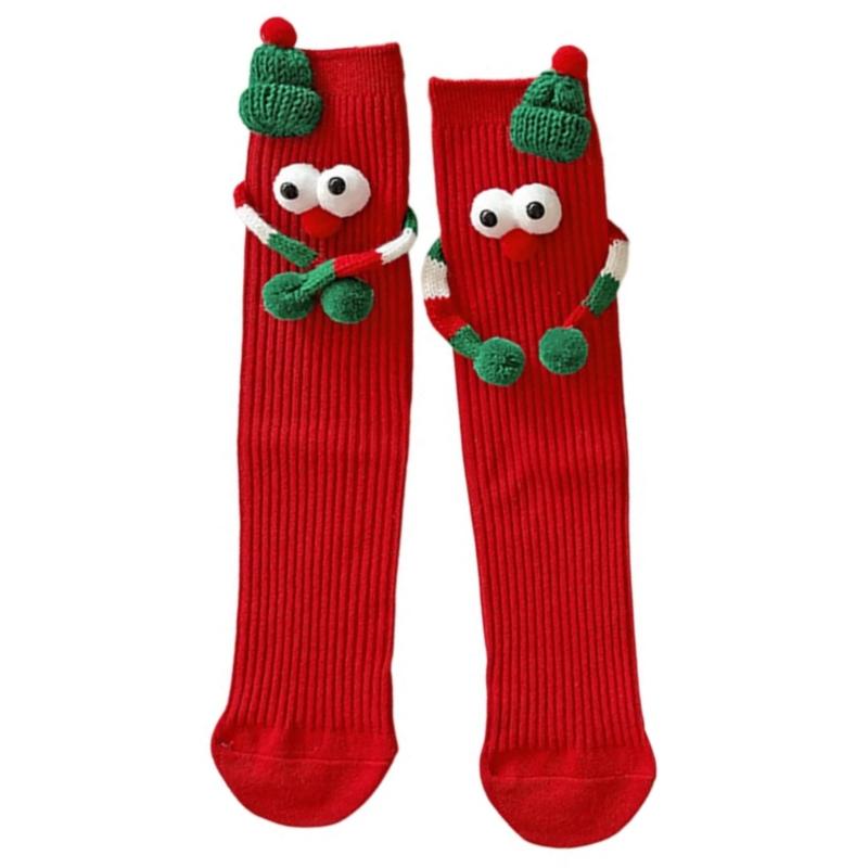 Christmas Socks Novelty Cartoon Hands 3D Big Eyes Middle Tube Socks Funny Hosiery Stockings Holiday Party Accessories child красный