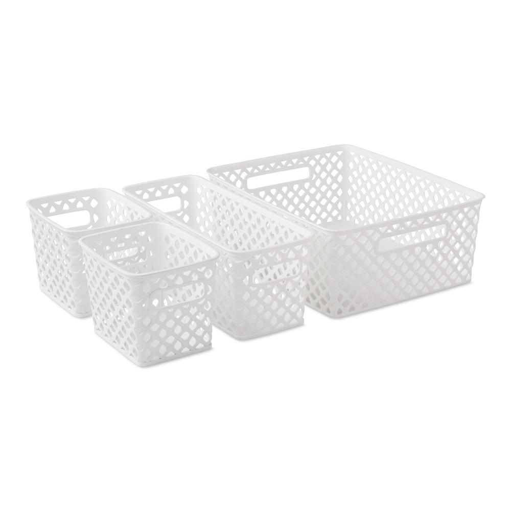 

4 Piece Decorative Storage Basket Set Plastic Organizer Bins Durable White Baskets Home Kitchen Closet Toy Tool Storage United States