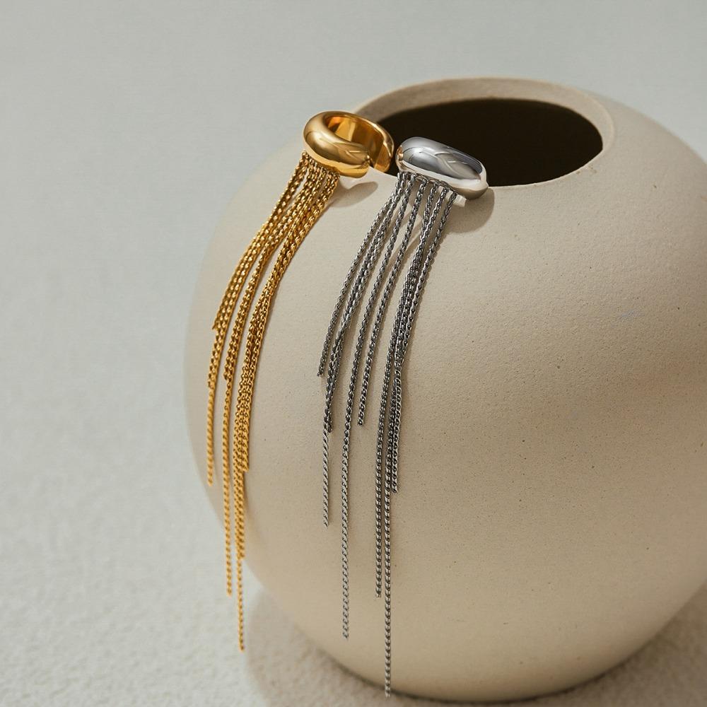 Korean Minimalism 18K Gold-plated Stainless Steel Long Tassel Clip Earrings for Women Trendy Fake Piercing Ear Cuff Jewelry Gift