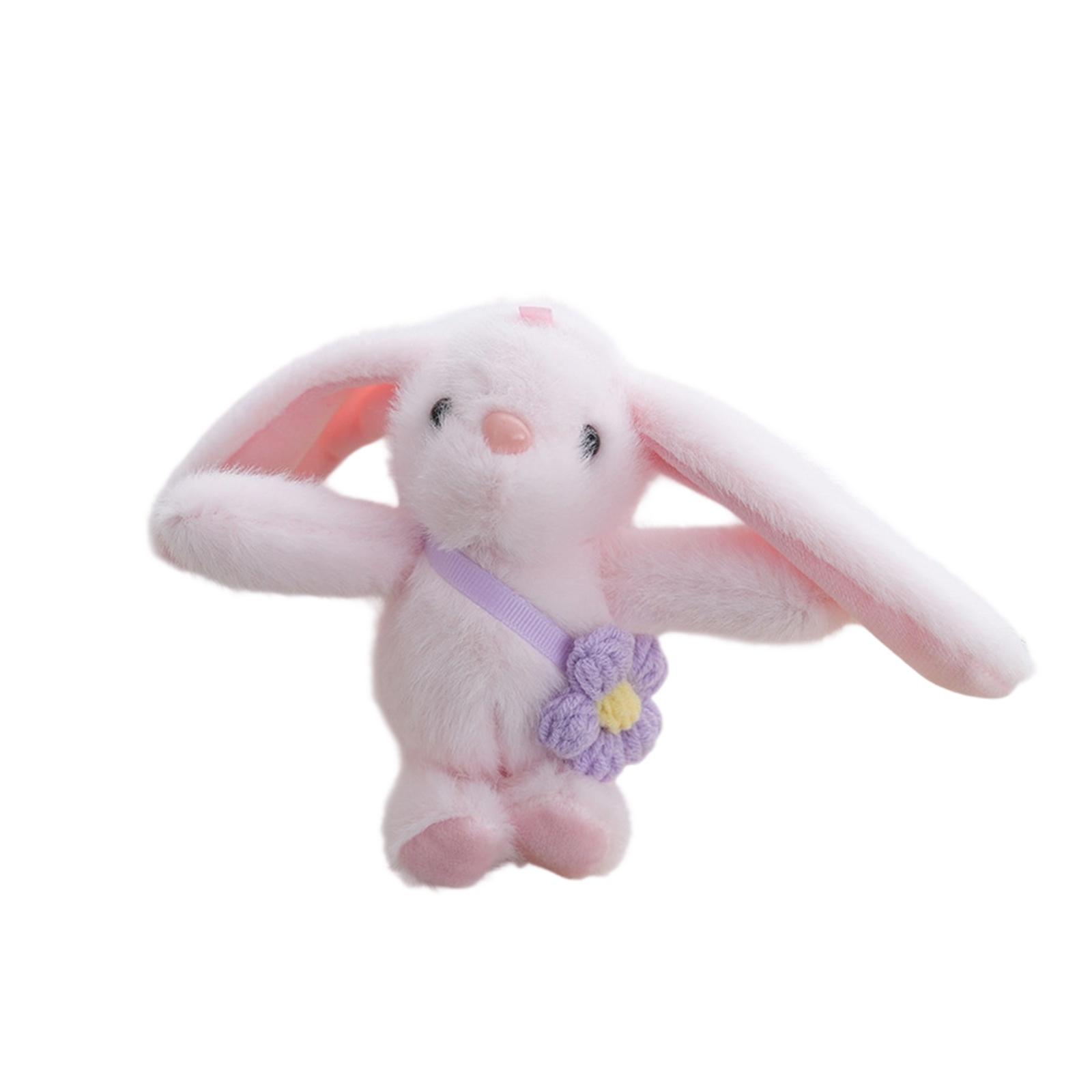 

Plush Bunny Keychain Soft Stuffed Animal Bag Charm Accessory with Flower Decoration Suitable for Backpack Purse or Keyring One Size рожевий