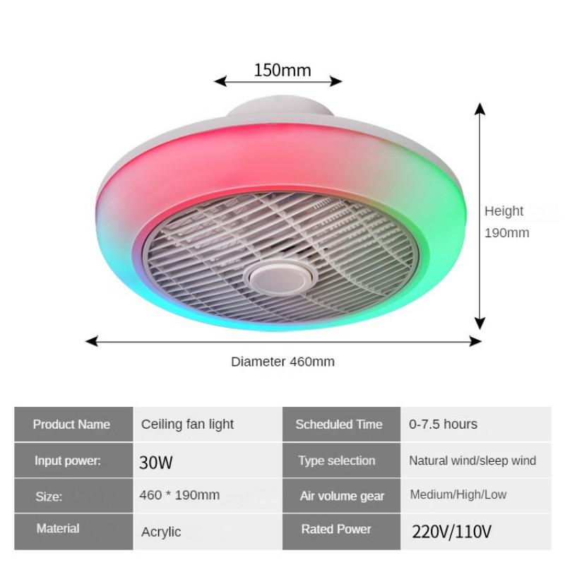 30W 46cm * 19cm Living Room Electric Ceiling Fan Lamp RGB Color Ceiling Light Household Intelligent Timed Colorful Fan Light