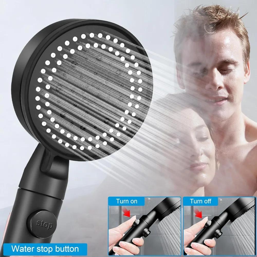 High Pressure Shower Head Showerheads with Hose Water Saving One-Key Stop Spray Nozzle Bathroom Accessories 5 Modes Adjustable