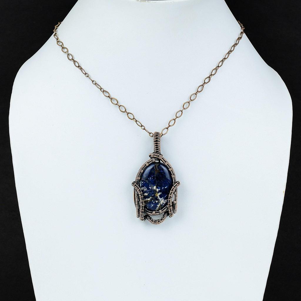 Sodalite Pendant Copper Wire Wrapped Pendant Dainty Gemstone Pendant Handmade Sodalite Jewelry Healing Stone Pendant Copper Jewelry For Gift