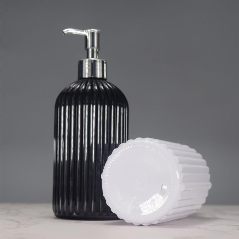 Moderner gestreifter Seifenspender 500 ml Seifenspender mit Pumpe Nachfüllbare Handpumpflasche für Shampoo Spülung