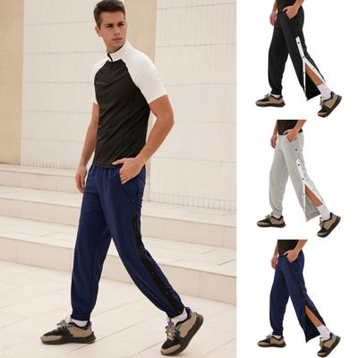 Herren Freizeithose Locker Seitentaschen Elastischer Bund Seitenknopfverschluss Knöchelbündchen