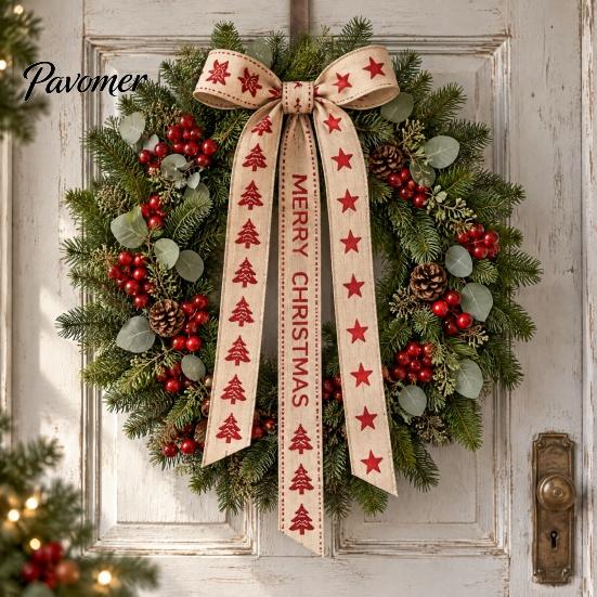 Christmas Gift Wrapping Ribbon Packaging Ribbon, Cotton And Faux Linen Decorative Fabric Roll for Holiday Bundling Wrapping, Floral Arrangement