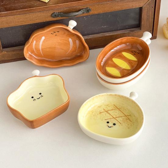 Ceramic Dipping Dish Cute Bread Shape Small Sauce Plate for Sushi Hot Pot Snacks Microwave Dishwasher Safe Snack Plate for Home Party Restaurant