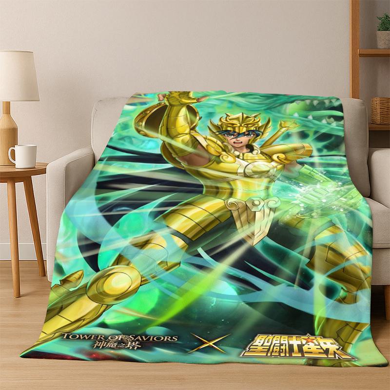 Cartoon Saint Seiya Anime Flannel Blanket Soft Warm Blanket Throw Blanket for Bedroom Living Room Bed Travel Picnic Gift Kid