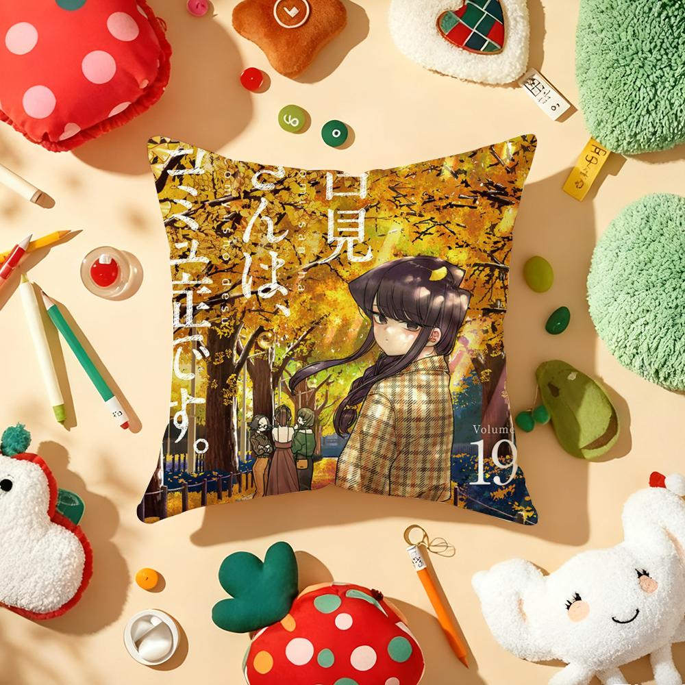 Anime KKomi Cant Communicate Cushion Cover Plush Fabric Soft DoubleSided Printed Sofa Warm Winter Home Gift Pillow Cover