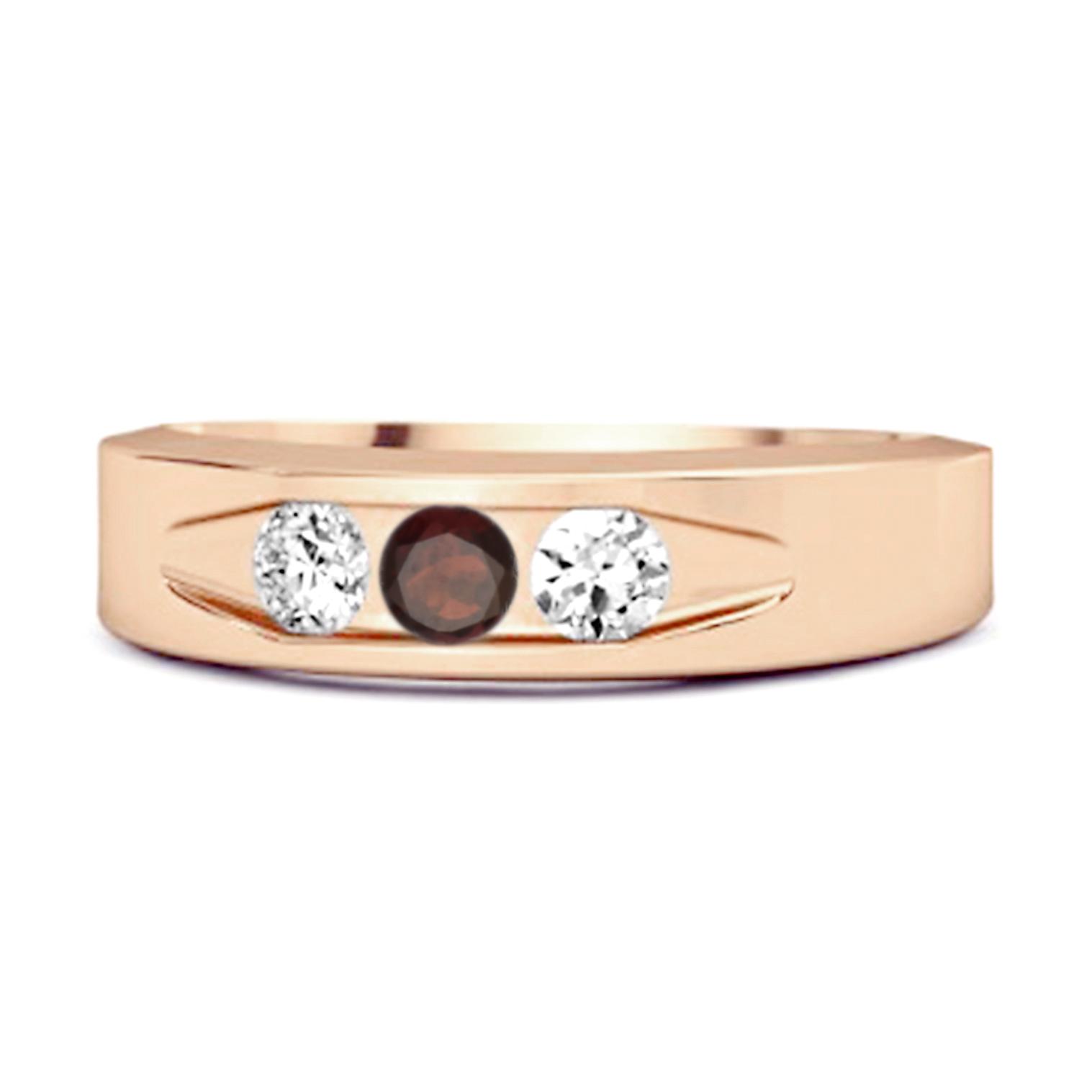 Garnet Three Stone Band Ring - 925 Sterling Silver Rose Gold Vermeil 9.5 ярко-розовый