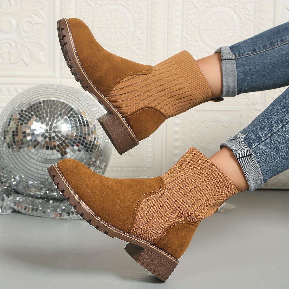 

Fashion Women s autumn winter new thick heel short boots retro midsole simple comfortable daily casual knitted women s boots 36 коричневый