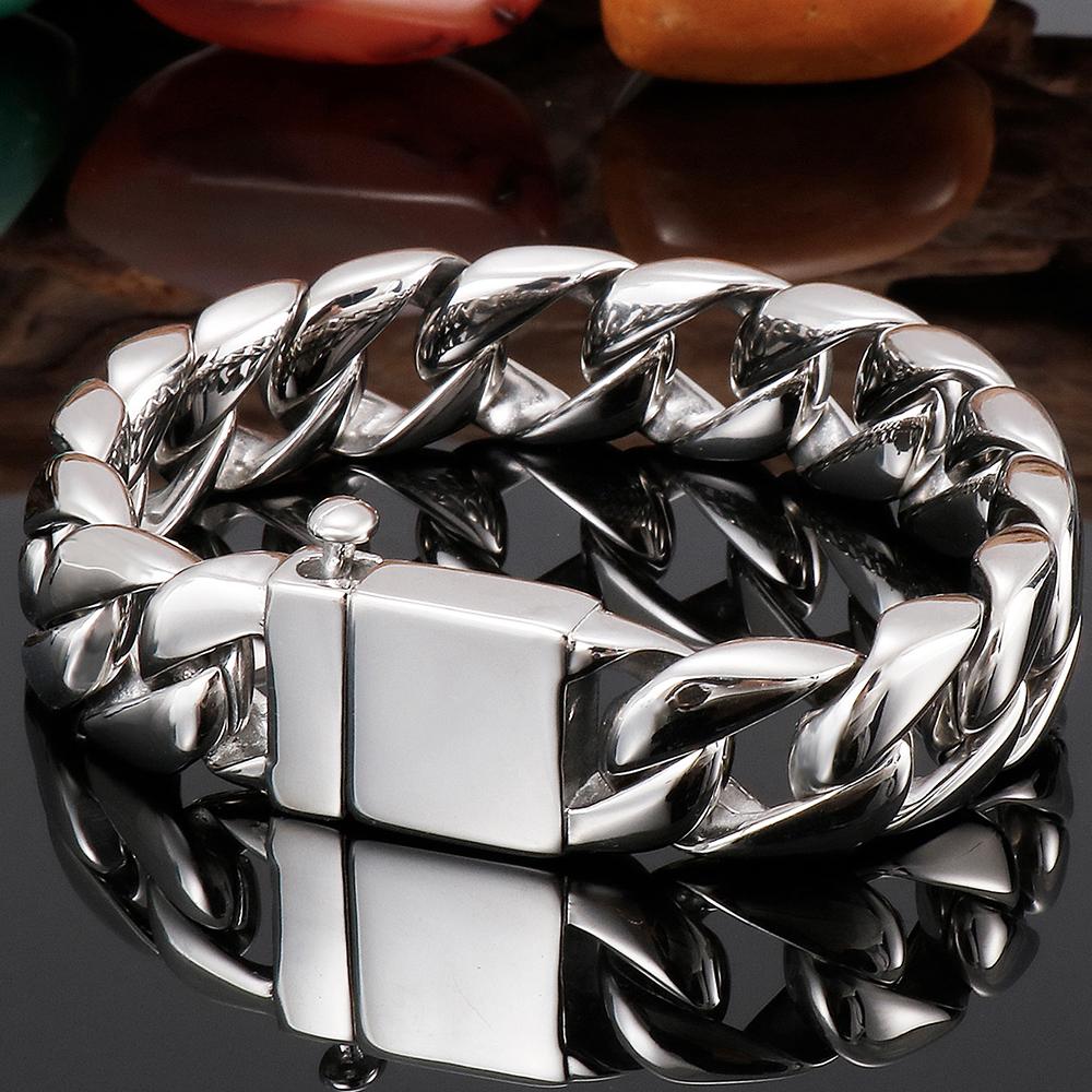 Luxus Nie Verblassende Goldfarbe Edelstahl Cuban Link Herrenarmband für Männer Hochglanzpolierte Hip Hop Kette Mode Herrenaccessoire