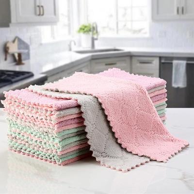 5/10Pcs Kitchen Towel Double-sided Dish Cloth Super Absorbent Microfiber Tableware Household Cleaning Towel