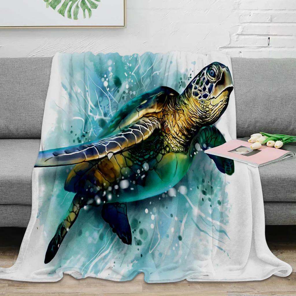 Turtle Blue Sea Bubble Throw Blanket Warm Microfiber Flannel Blanket Bedroom Decor Blankets For Beds