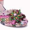 Johnature Genuine Leather Retro Baroque Style Hollow-out Carved Flower High-heeled Sandals